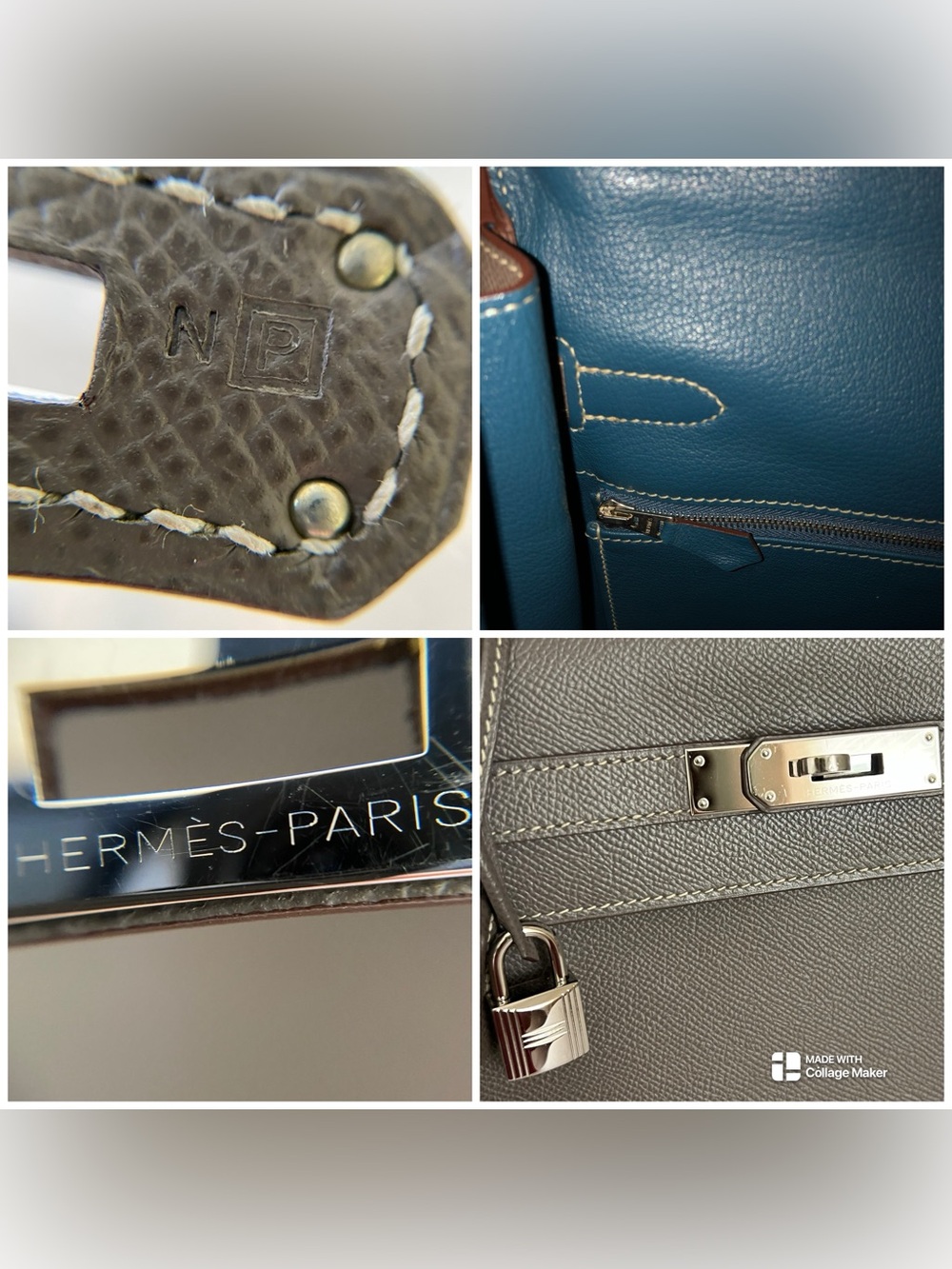 SOLD Hermes Verso Kelly Retourne 35 In Etain Epsom / Bleu Thalassa Interior PHW - Picture 15 of 17